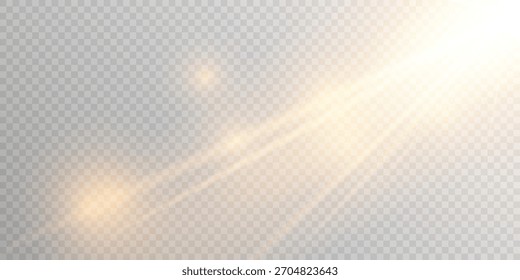 Luz del sol de oro destello rayos realistas Vector PNG.