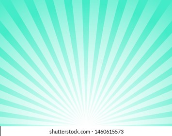 Sunlight horizontal background. Bright turquoise color burst background. Vector illustration. Sun beam ray sunburst pattern background. Retro bright backdrop.
