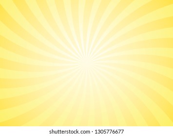 Sunlight horizontal background. Bright yellow color burst background. Vector illustration. Sun beam ray sunburst pattern background. Retro bright backdrop.