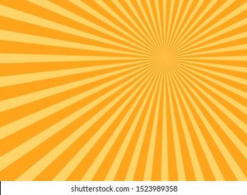Sunlight horizontal background. Bright yellow color burst background. Vector illustration. Sun beam ray sunburst wallpaper. Retro circus poster or placard