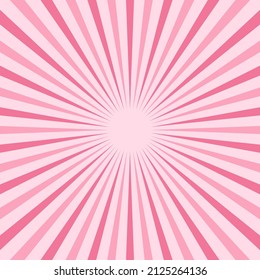 Sunlight horizontal background. Candy Pink color burst background. Vector illustration. Sun beam ray sunburst pattern background. Retro bright backdrop.  starburst wallpaper. Circus poster