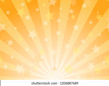 Sunlight Horizontal Background. Orange Color Burst Background With Shining Stars. Vector Illustration. Sun Beam Ray Sunburst Pattern Backdrop. Magic, Festival, Circus Poster