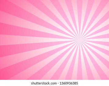 Sunlight horizontal background. Pink color burst background. Vector illustration. Sun beam ray sunburst pattern background. Retro bright backdrop.  starburst wallpaper. Circus poster