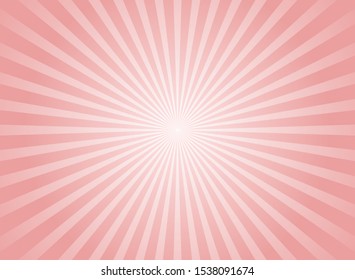 Sunlight horizontal background. Pink color burst background. Vector illustration. Sun beam ray sunburst pattern background. Retro bright backdrop.  starburst wallpaper. Circus poster