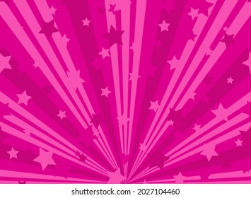 Sunlight horizontal background. Pink color burst background with shining stars. Vector illustration. Sun beam ray sunburst pattern backdrop. Magic, festival, circus holiday poster