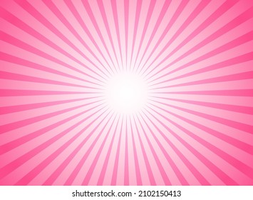 Sonnenheller horizontaler Hintergrund. rosafarbene Farbe brach Hintergrund. Vektorgrafik. Sonnenstrahlen-Sonnenburstmuster-Hintergrund. Retro heller Hintergrund.  Stockhintergrund. Zirkusposter