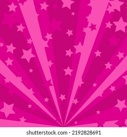 Sunlight horizontal background. Pink color burst background with shining stars. Vector illustration. Sun beam ray sunburst pattern backdrop. Magic, festival, circus holiday poster