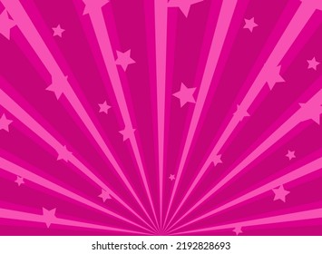 Sunlight horizontal background. Pink color burst background with shining stars. Vector illustration. Sun beam ray sunburst pattern backdrop. Magic, festival, circus holiday poster