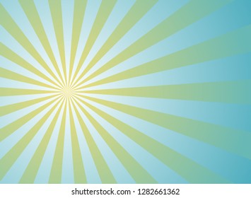 Sunlight horizontal background. Powder blue color burst background with yellow highlight. Fantasy Vector illustration. Sun beam ray sunburst pattern. Retro circus backdrop. starburst wallpaper