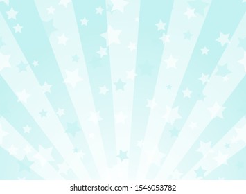 Sunlight horizontal background. Powder blue color burst background with shining stars. Vector illustration. Sun beam ray sunburst wallpaper. Magic winter poster or placard