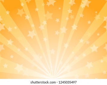 Sunlight horizontal background. Powder yellow and blue color burst background with shining stars. Vector illustration. Sun beam ray sunburst pattern backdrop. Magic, festival, circus poster