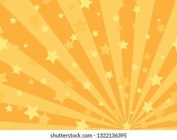 Sunlight horizontal background. Powder yellow and blue color burst background with shining stars. Vector illustration. Sun beam ray sunburst pattern backdrop. Magic, festival, circus poster
