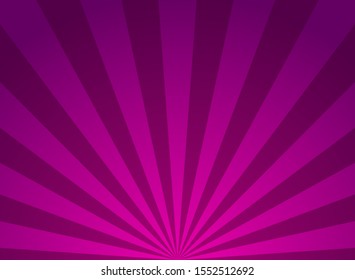 Sunlight horizontal background. Purple color burst background. Vector illustration. Sun beam ray sunburst wallpaper. Retro bright backdrop.  starburst wallpaper. Circus poster or placard