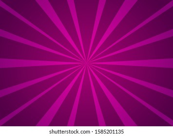 Sunlight horizontal background. Purple color burst background. Vector illustration. Sun beam ray sunburst wallpaper. Retro bright backdrop.  starburst wallpaper. Circus poster or placard