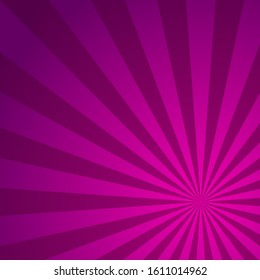 Sunlight horizontal background. Purple color burst background. Vector illustration. Sun beam ray sunburst wallpaper. Retro bright backdrop.  starburst wallpaper. Circus poster or placard
