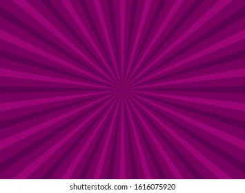Sunlight horizontal background. Purple color burst background. Vector illustration. Sun beam ray sunburst wallpaper. Retro bright backdrop.  starburst wallpaper. Circus poster or placard