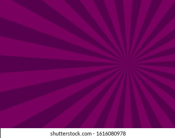 Sunlight horizontal background. Purple color burst background. Vector illustration. Sun beam ray sunburst wallpaper. Retro bright backdrop.  starburst wallpaper. Circus poster or placard