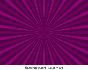 Sunlight horizontal background. Purple color burst background. Vector illustration. Sun beam ray sunburst wallpaper. Retro bright backdrop.  starburst wallpaper. Circus poster or placard