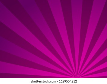 Sunlight horizontal background. Purple color burst background. Vector illustration. Sun beam ray sunburst wallpaper. Retro bright backdrop.  starburst wallpaper. Circus poster or placard