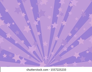 Sunlight horizontal background. purple and violet color burst background with shining stars. Vector illustration. Sun beam ray sunburst pattern backdrop. Magic, festival, circus holiday poster