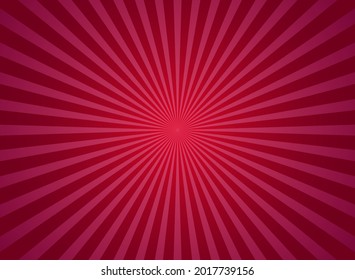 Sunlight horizontal background. red color burst background. Vector illustration. Sun beam ray sunburst pattern wallpaper. Retro circus backdrop. Vintage poster or placard