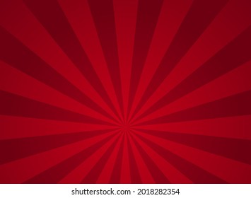 Sunlight horizontal background. red color burst background. Vector illustration. Sun beam ray sunburst pattern wallpaper. Retro circus backdrop. Vintage poster or placard