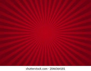 Sunlight horizontal background. red color burst poster. Vector illustration. Sun beam ray sunburst wallpaper. Retro circus backdrop. Vintage placard. Cristmas scarlet wallpaper
