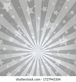 Fondo horizontal de la luz solar. color gris plateado rota fondo con estrellas brillantes. Ilustración vectorial. Fondo del patrón de rayo solar de rayos solares. Afiche sobre la magia, el festival, las fiestas de circo