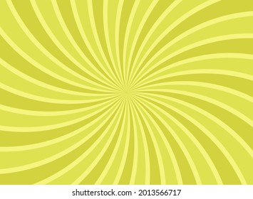 Sunlight horizontal spiral background. green color burst wallpaper. Vector illustration. Sun beam ray sunburst pattern background. Retro swirl poster or placard
