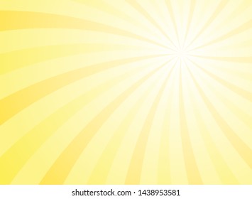 Sunlight horizontal spiral background. yellow color burst wallpaper. Vector illustration. Sun beam ray sunburst pattern background. Retro swirl poster or placard