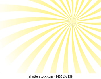 Sunlight horizontal spiral background. yellow color burst wallpaper. Vector illustration. Sun beam ray sunburst pattern background. Retro swirl poster or placard