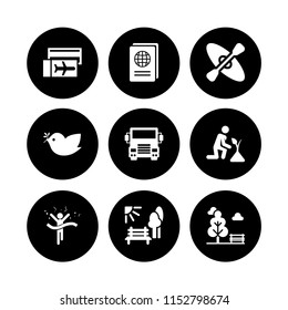 sunlight icon. 9 sunlight set with trip, gardening, kayak and truck vector icons for web and mobile app
