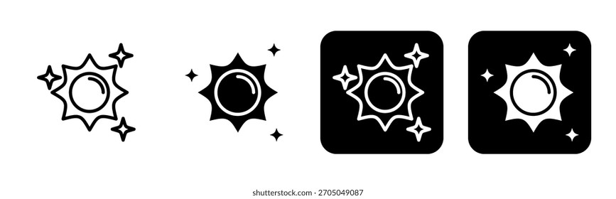 Línea del icono de la luz del sol y Colección negra del estilo del relleno