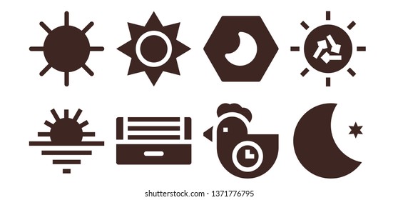 sunlight icon set. 8 filled sunlight icons.  Simple modern icons about  - Sunset, Sun, Ultraviolet, Morning, Night, Moon