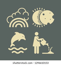 sunlight icon set with eclipse, dolphin and watering sprout vector illustration