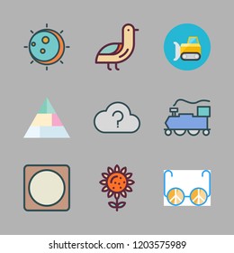 sunlight icon set. vector set about bird, train, lens and eclipse icons set.