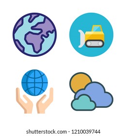 sunlight icon set. vector set about cloudy, bulldozer and planet earth icons set.
