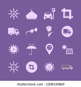 sunlight icon. sunlight vector icons set solar energy, truck, tulip and parked car