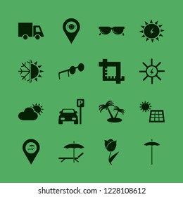 sunlight icon. sunlight vector icons set solar panel, sunglasses, solar energy and truck