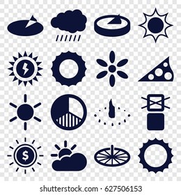Sunlight icons set. set of 16 sunlight filled icons such as sun, cargo only in box allowed, brightness, sun cloud