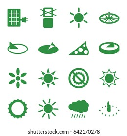Sunlight icons set. set of 16 sunlight filled icons such as sun, no brightness, cargo only in box allowed, solar panel