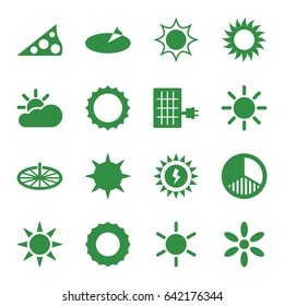 Sunlight icons set. set of 16 sunlight filled icons such as sun, brightness, sun cloud, solar panel, sun battery