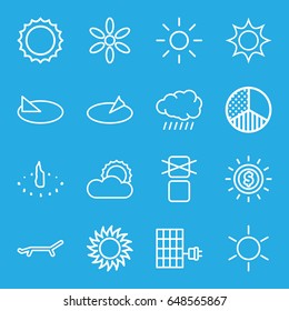Sunlight icons set. set of 16 sunlight outline icons such as sun, cargo only in box allowed, brightness, solar panel, sundial