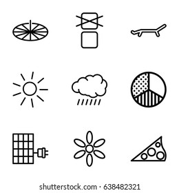 Sunlight icons set. set of 9 sunlight outline icons such as sun, cargo only in box allowed, brightness, solar panel
