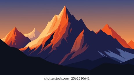 Sunlight illuminates a majestic mountain range in the Dolomites, highlighting its rugged peaks and natural beauty flat vector illustration natural background.