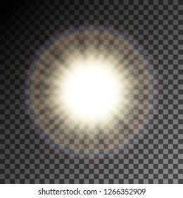 Sunlight or illustration on transparent background. Blue glow star burst flare explosion light effect. Shine sun ray set. Sunny background. Projector light effect.