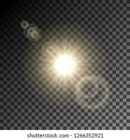 Sunlight or illustration on transparent background. Blue glow star burst flare explosion light effect. Shine sun ray set. Sunny background. Projector light effect.