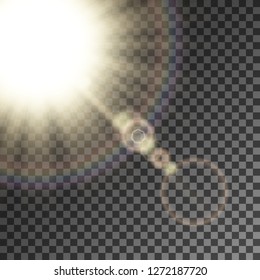 Sunlight or illustration on transparent background. Blue glow star burst flare explosion light effect. Shine sun ray set. Sunny background. Projector light effect.