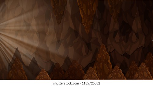 Sunlight inside the cave landscape illustration