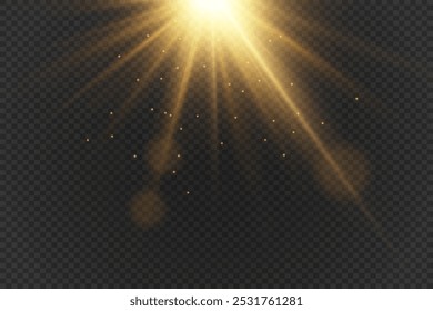 Sunlight lens flare effect. Light rays, highlight lines. On a transparent background.